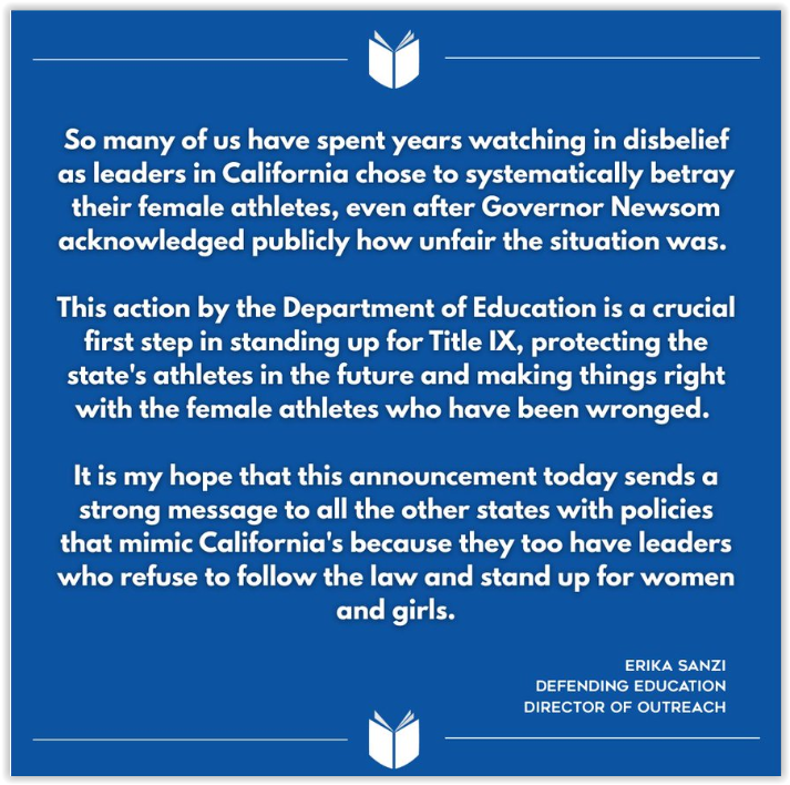 California DoE found in violation of Title IX